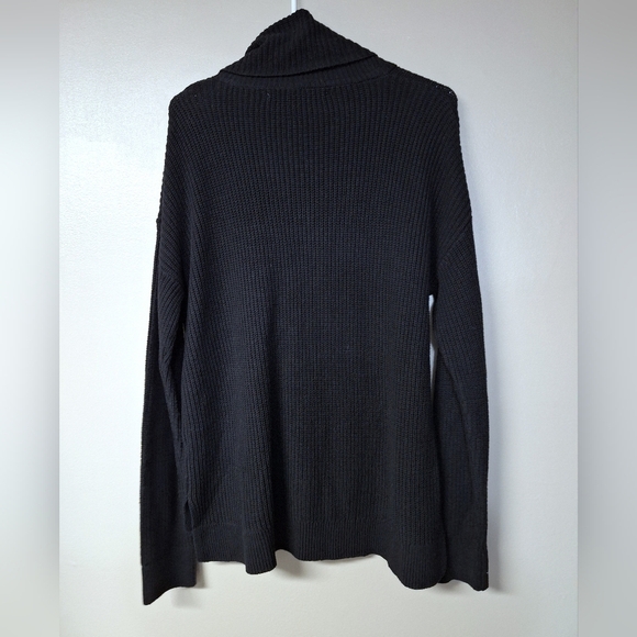 Max Studio Womens Pull Over Ribbed Knit Sweater Zip Cowl Neck Ribbed Cuff Black - Picture 10 of 11